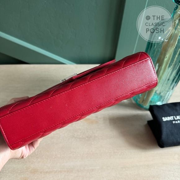 EUC Saint Laurent YSL Triquilt Medium Envelope Flap Pebbled Silver HW - Picture 6 of 13